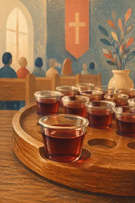 Individual Communion Cups in Wooden Tray