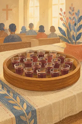 Communion Tray with Individual Glasses in Church