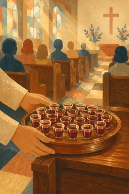 Communion Tray with Individual Cups in Church