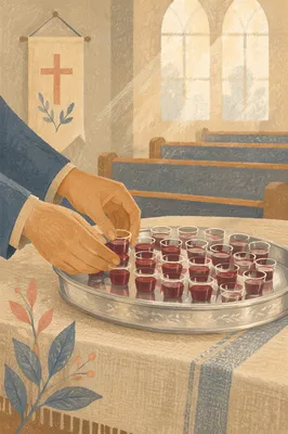Individual Communion Cups on Silver Tray