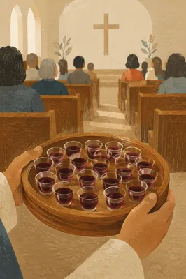 Individual Communion Cups in Wooden Church Tray