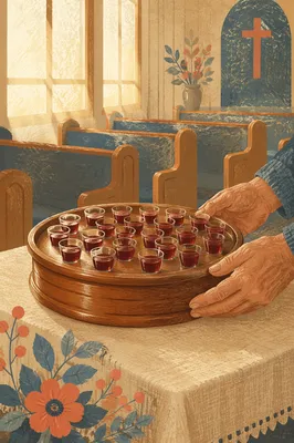 Individual Communion Cups in Wooden Tray