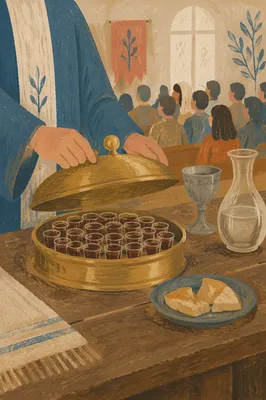 Communion Tray with Individual Cups in Church