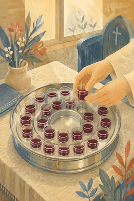 Individual Communion Cups on Metal Tray