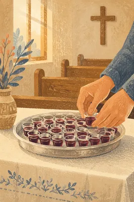 Communion Tray Prepared Before Morning Service