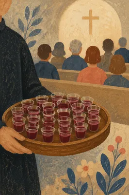 Individual Communion Cups in Wooden Tray