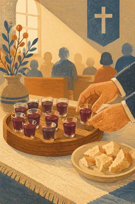 Communion Tray with Small Glasses in Chapel