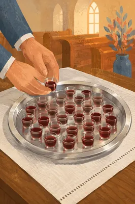 Communion Tray with Individual Cups in Morning Light