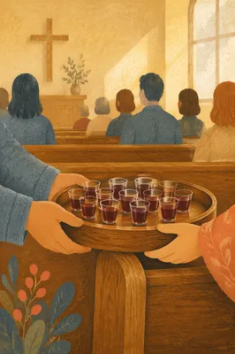 Communion Tray Passed Along Church Pew