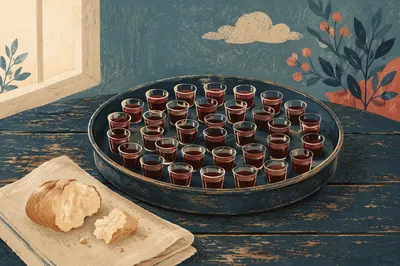 Communion Tray with Individual Grape Juice Glasses