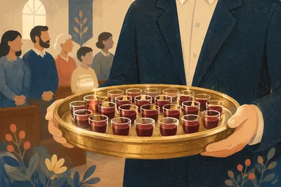Gold Communion Tray with Small Glasses