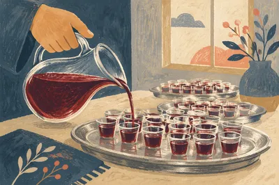 Preparing Communion Cups with Grape Juice