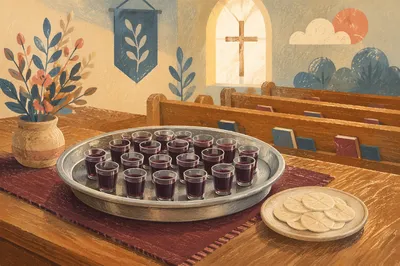 Communion Tray with Individual Grape Juice Glasses