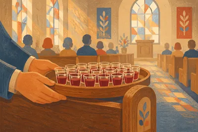 Communion Tray with Individual Cups in Church