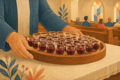 Communion Tray with Individual Cups in Church