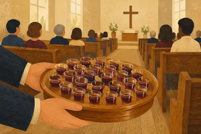 Individual Communion Cups in Wooden Church Tray