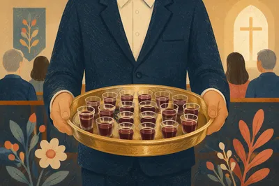 Communion Tray with Individual Cups in Church