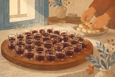 Individual Communion Cups on Wooden Tray