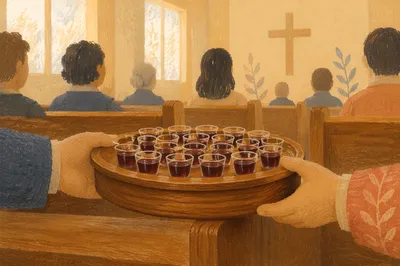 Communion Tray Passed Along Church Pew
