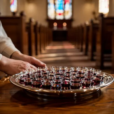Individual Communion Cups on Silver Tray