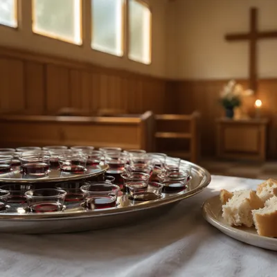 Individual Communion Cups on Silver Tray