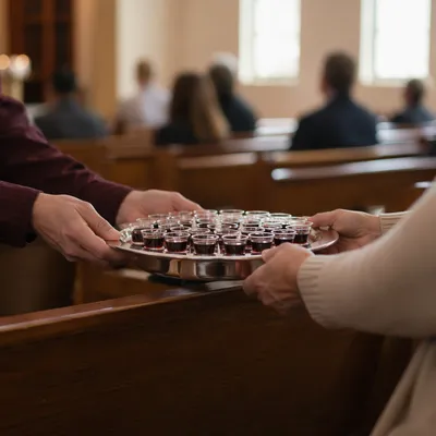 Communion Tray Passed Along Chapel Pew
