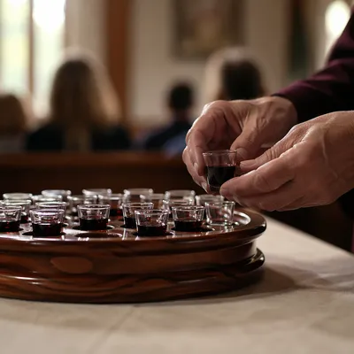 Individual Communion Glasses in Chapel Morning Light