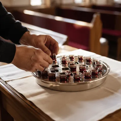 Individual Communion Cups on Silver Tray