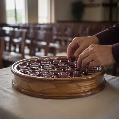 Communion Cups Prepared in Quiet Fellowship Hall