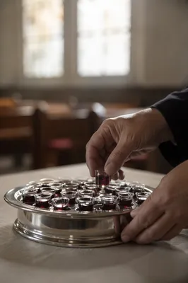 Individual Communion Cups on Silver Tray