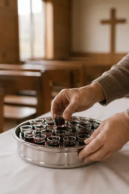 Communion Tray Prepared Before Morning Service