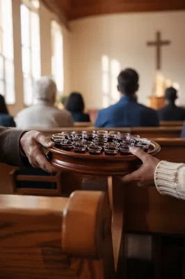 Communion Tray Passed Along Church Pew