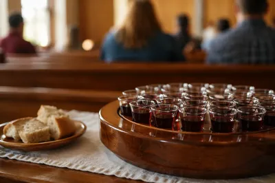 Communion Tray with Grape Juice and Bread