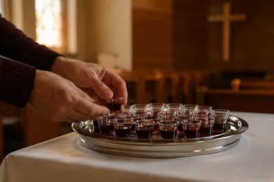 Communion Tray Prepared Before Morning Service