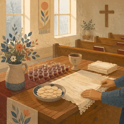 Communion Preparation Table in Quiet Church