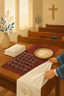 Communion Preparation Table in Quiet Church