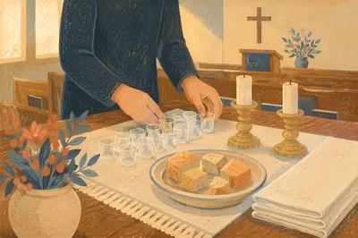 Reverent Communion Preparation in Quiet Sanctuary