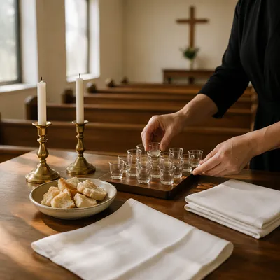 Reverent Communion Preparation Table in Sanctuary
