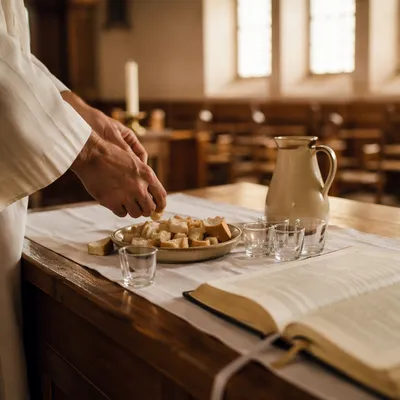Reverent Communion Preparation Table in Church