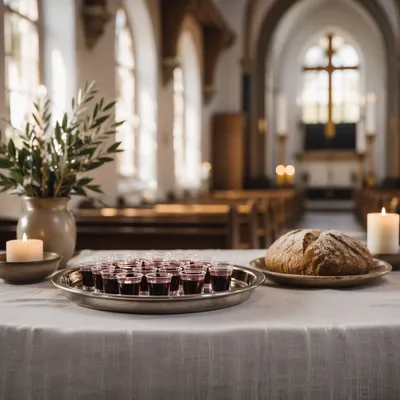 Sunlit Communion Table in Quiet Sanctuary