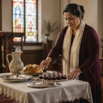 Reverent Communion Preparation Table in Church