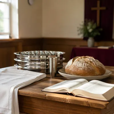 Communion Preparation Table in Quiet Church Room
