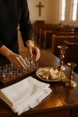 Communion Preparation Table in Quiet Sanctuary