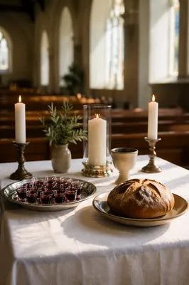 Reverent Communion Table in Sunlit Sanctuary