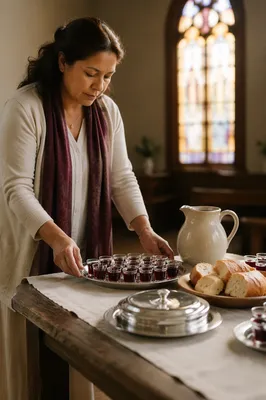 Communion Preparation Table in Quiet Sanctuary