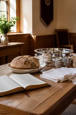 Communion Preparation Table in Soft Morning Light