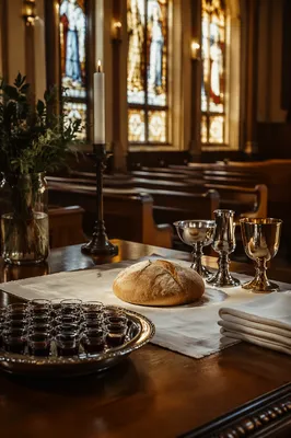 Reverent Communion Preparation Table in Church