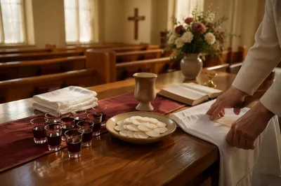 Communion Preparation Table in Quiet Church