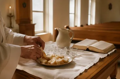 Communion Preparation Table in Quiet Church