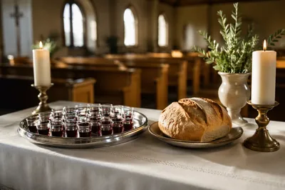 Communion Table with Bread and Cups